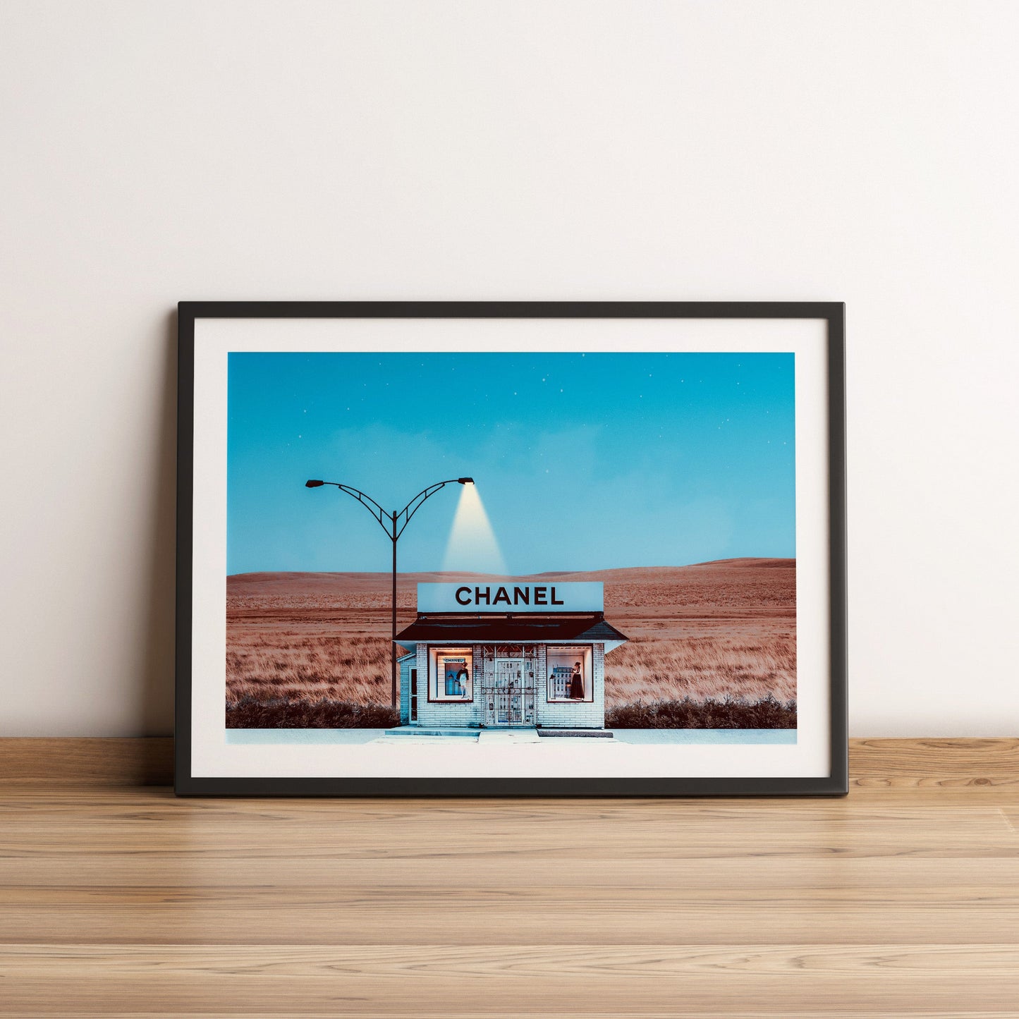 Chanel fashion shack art print in the style of Prada Marfa