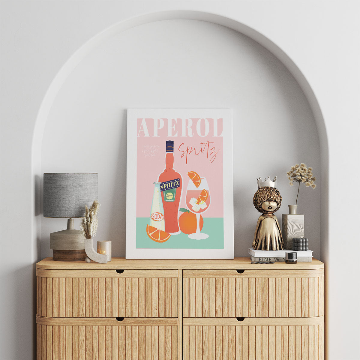 Bar cart decor with Aperol Spritz cocktail canvas print