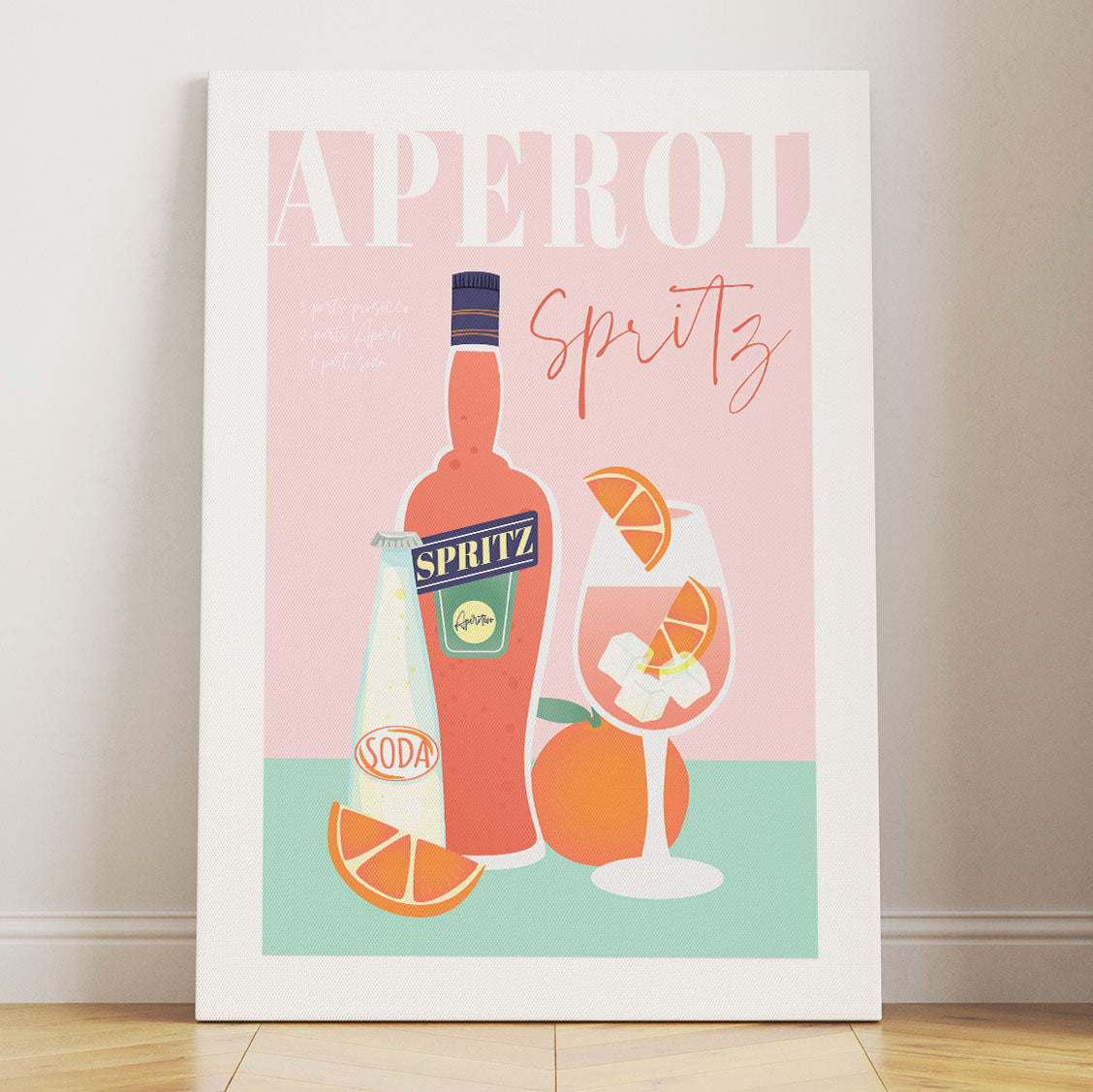 Aperol Spritz cocktail illustration printed on stretched canvas