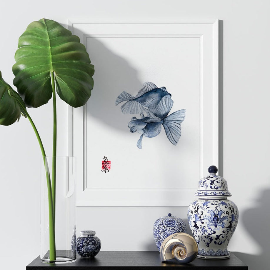 Chinese gold fish painting in watercolor