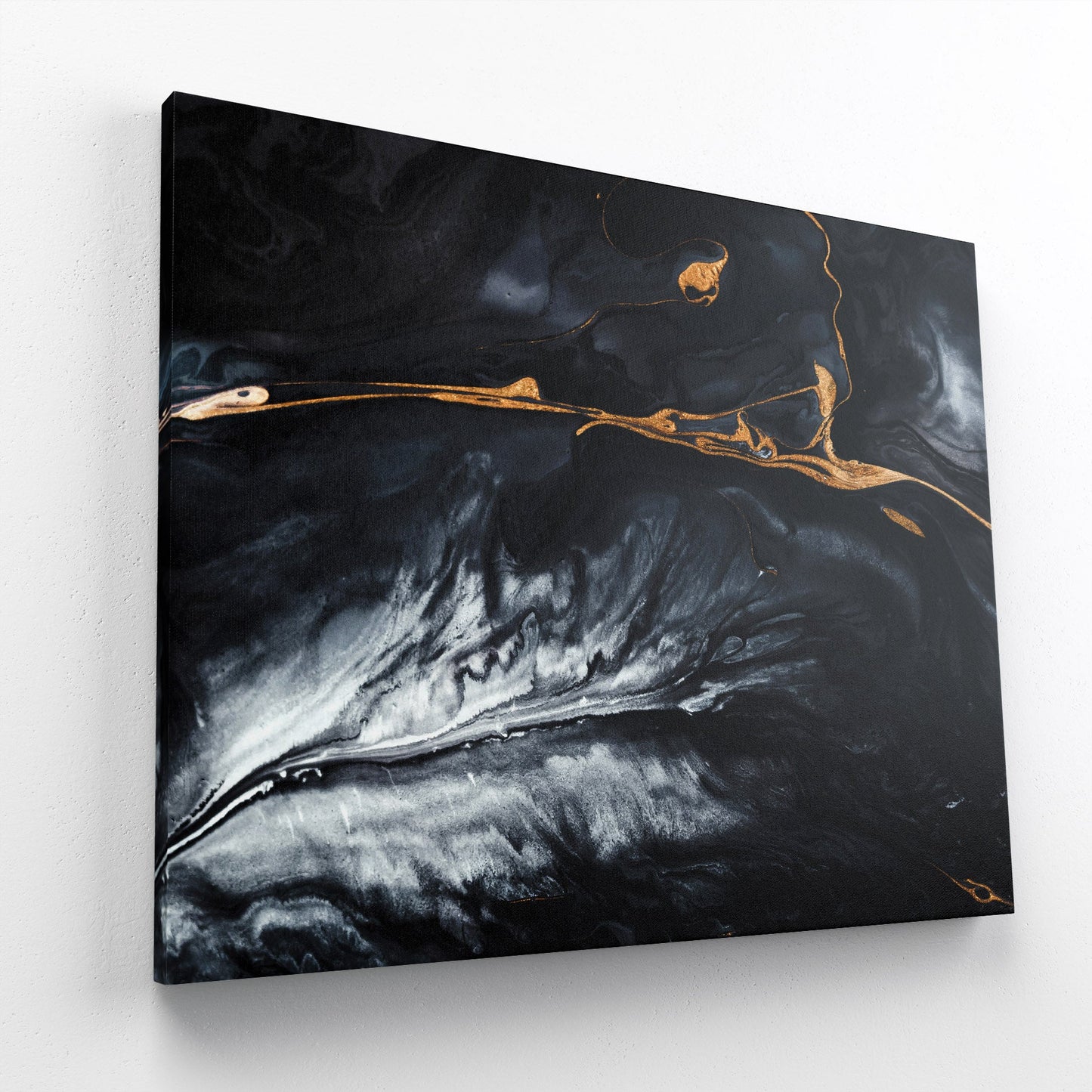 A luxury black and gold abstract fluid art print on canvas