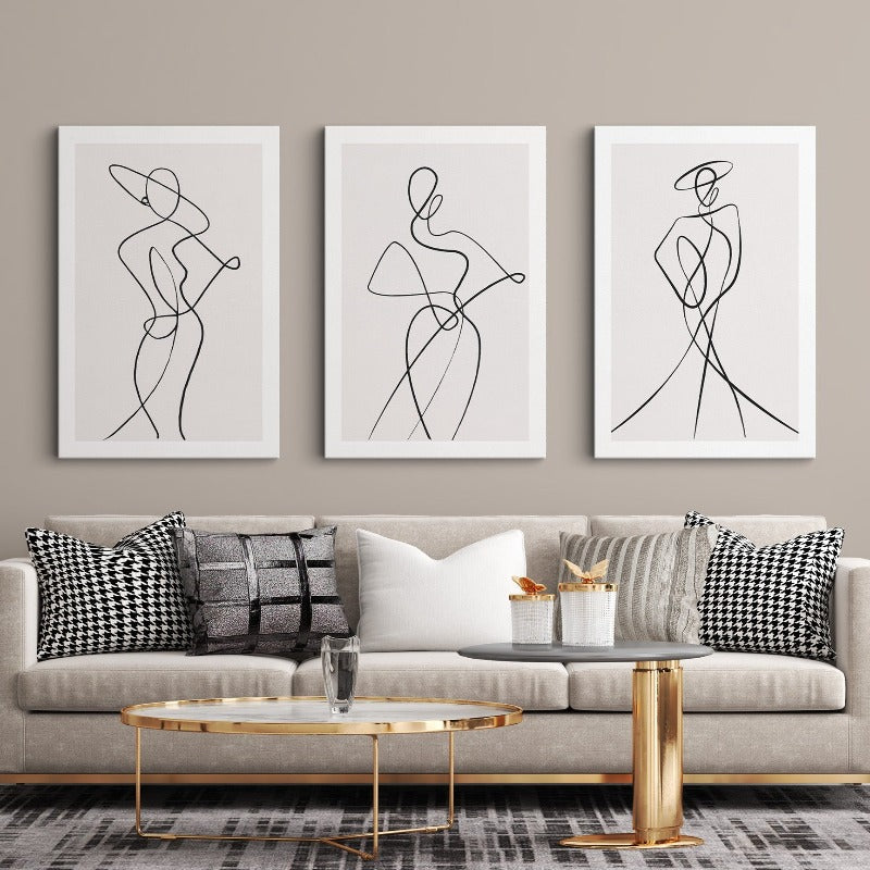 Set of 3 line art canvas prints