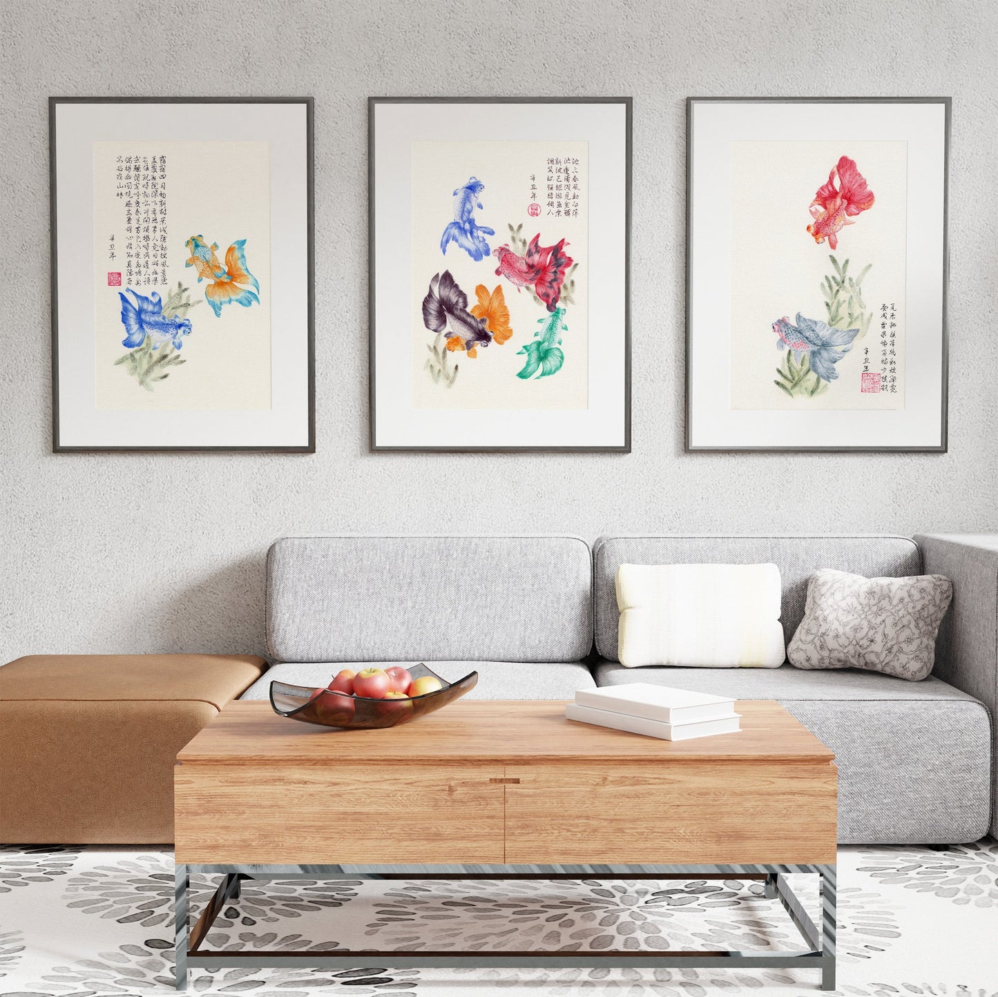 Set of 3 Chinese watercolor fish prints