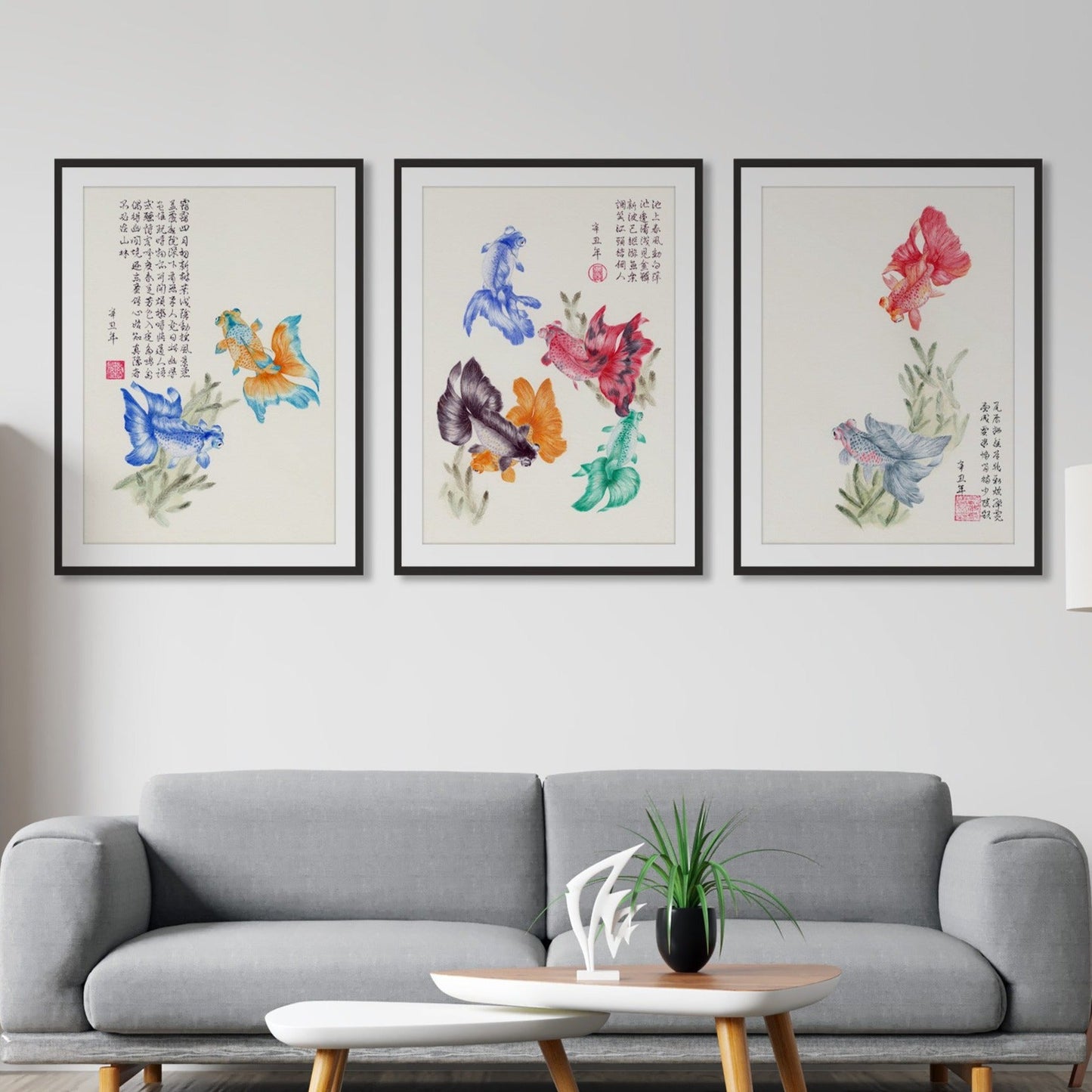 Set of 3 oriental fish prints