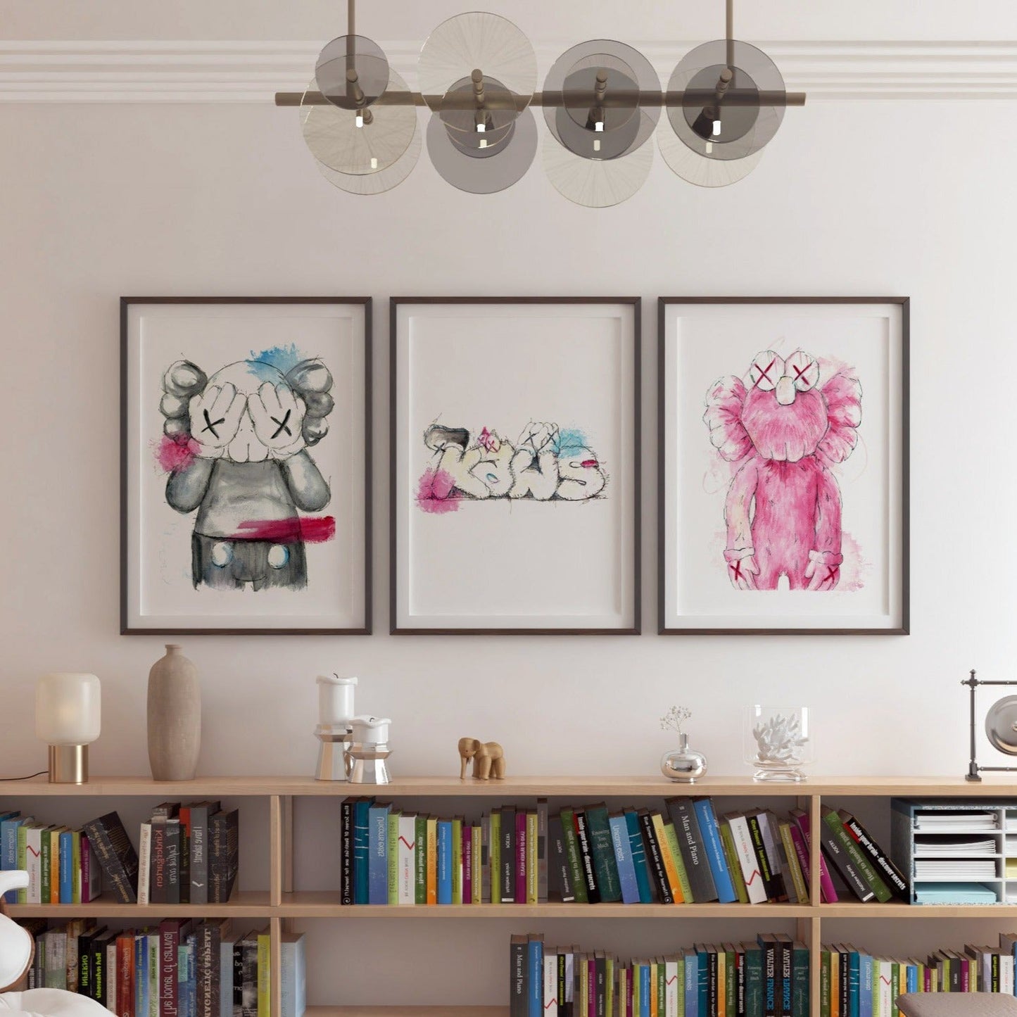 Set of 3 KAWS prints painted in watercolor