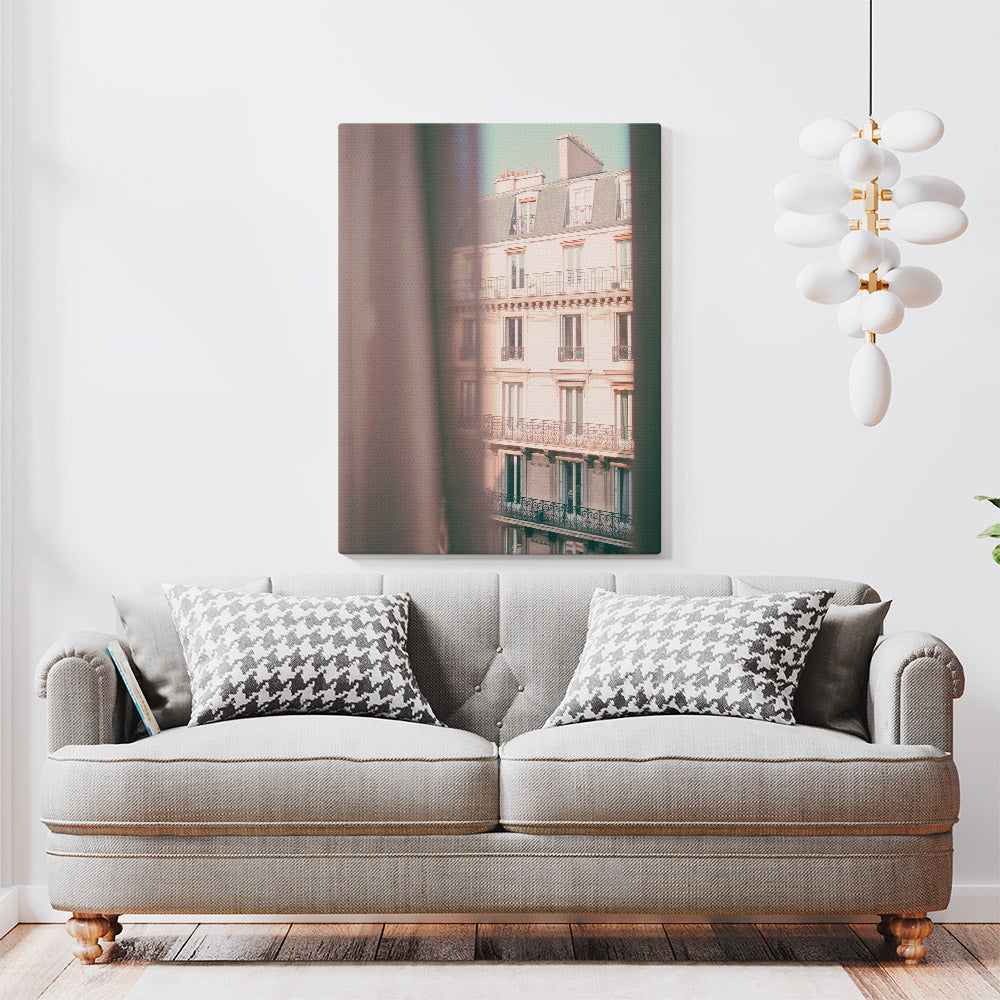 Living room decor with Paris photography on canvas
