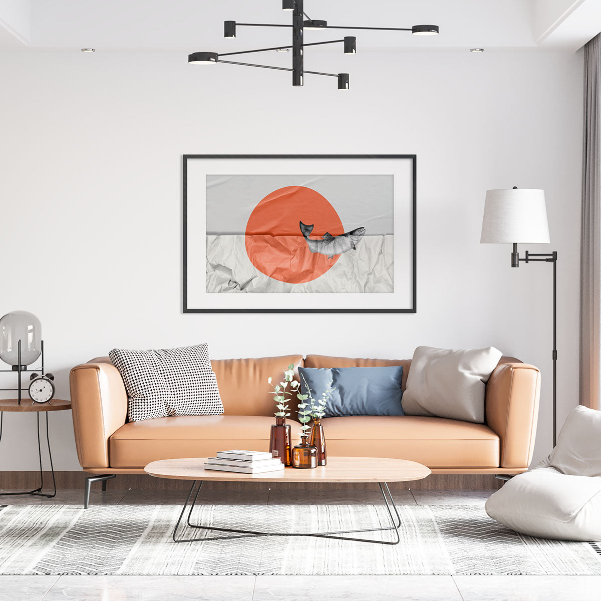 Modern living room with Japanese wall art