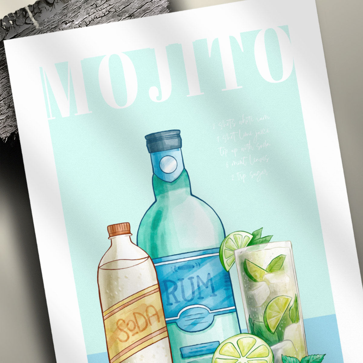 Mojito illustration with cocktail recipe