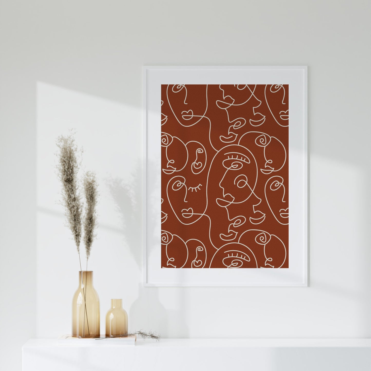 Terracotta Line Faces Print