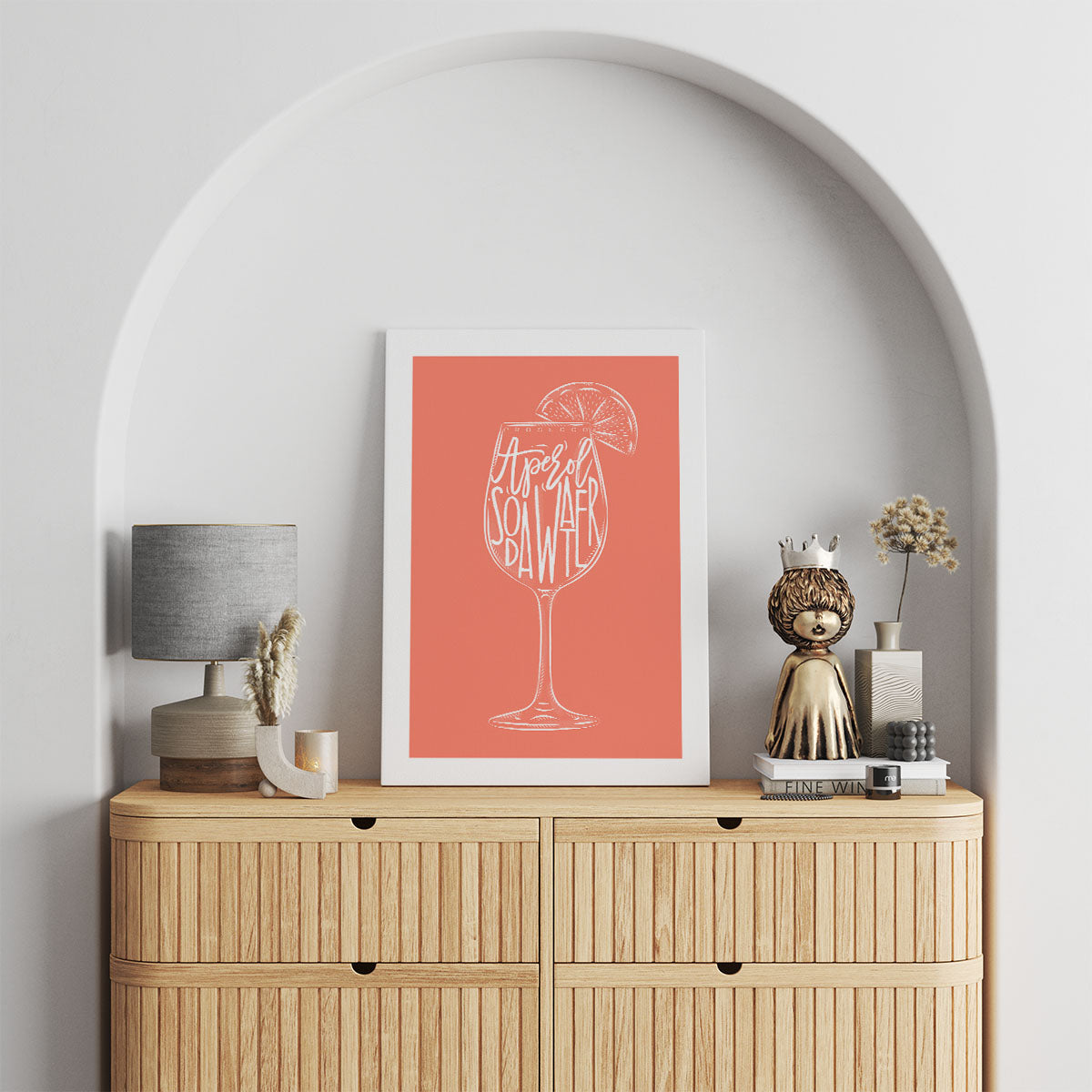Bar cart decor with an Aperol Spritz canvas print