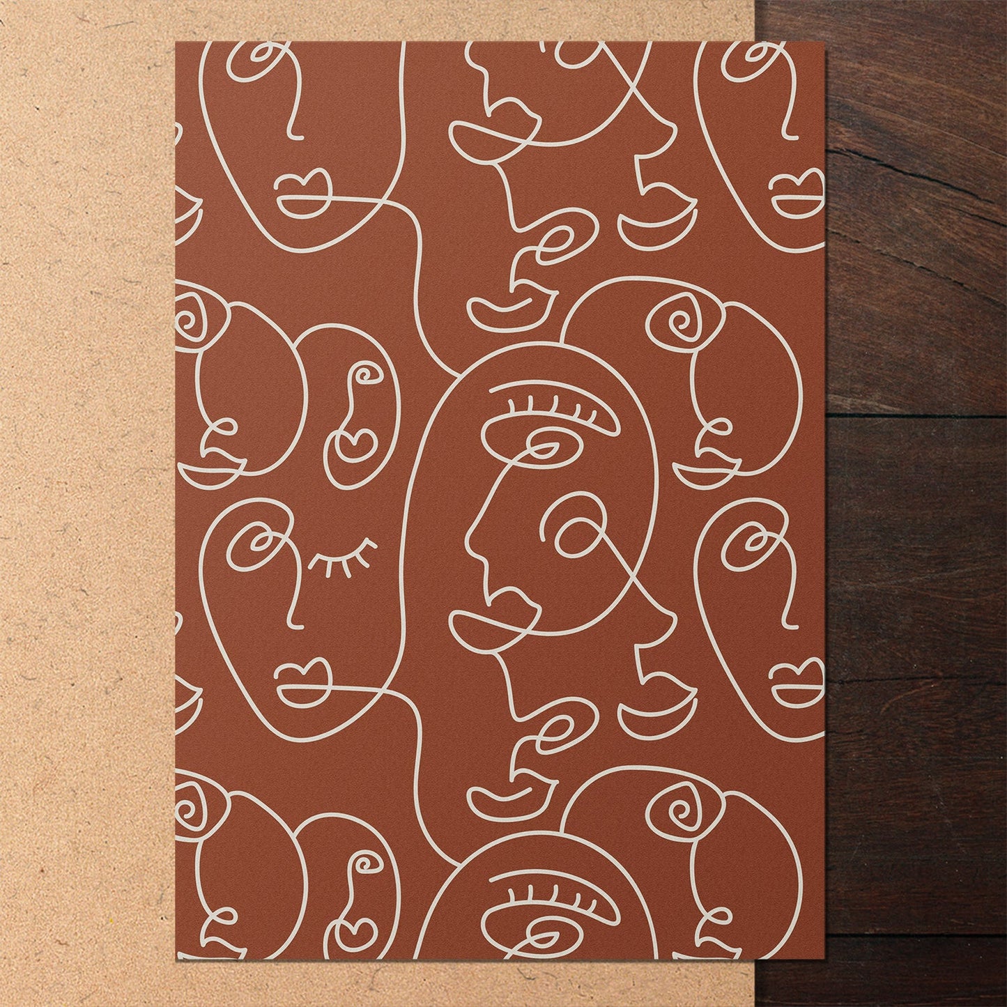 Terracotta Line Faces Print