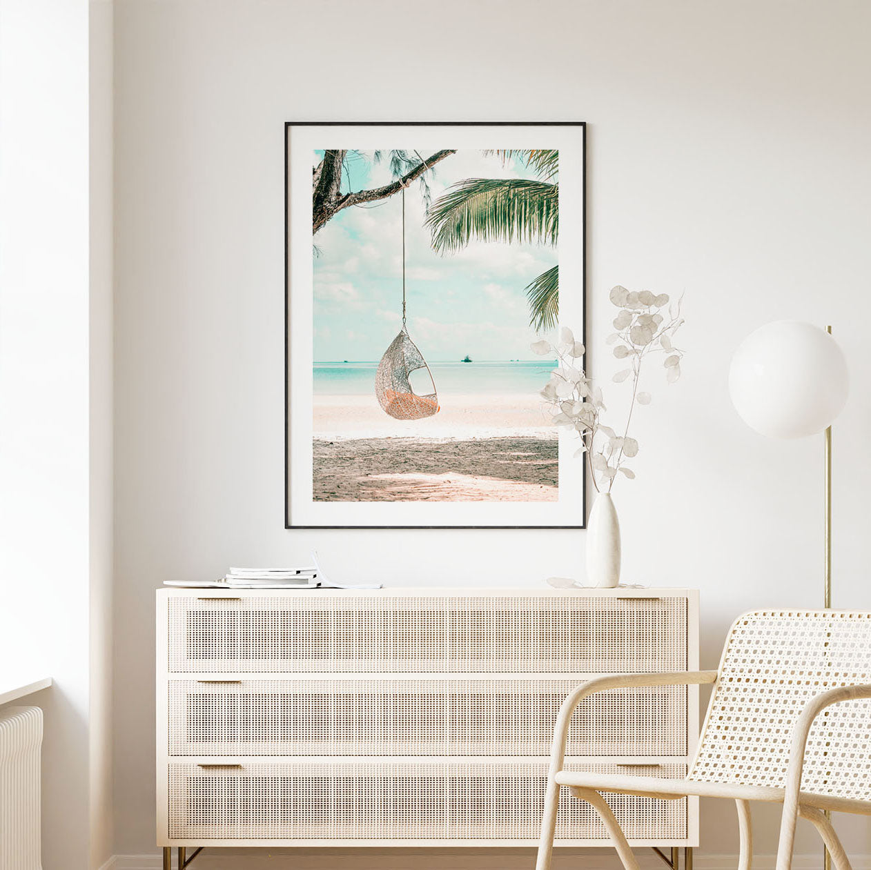 Coastal interior with a photography print