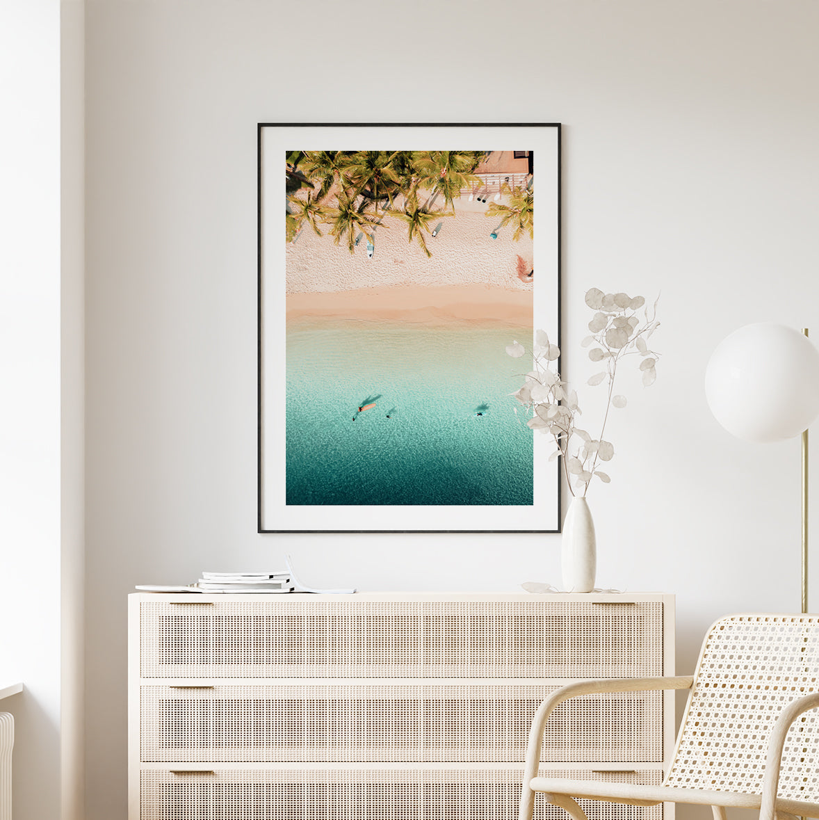 Beach house decor with a framed photography print