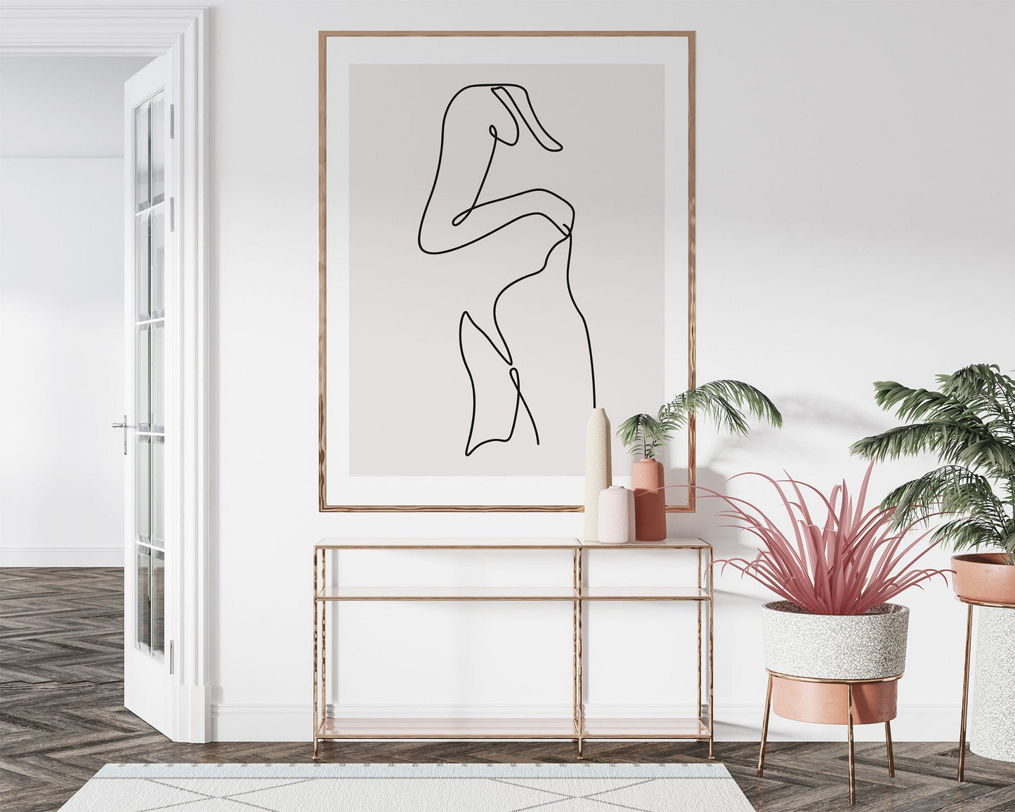 Minimalist line art print featuring nude woman