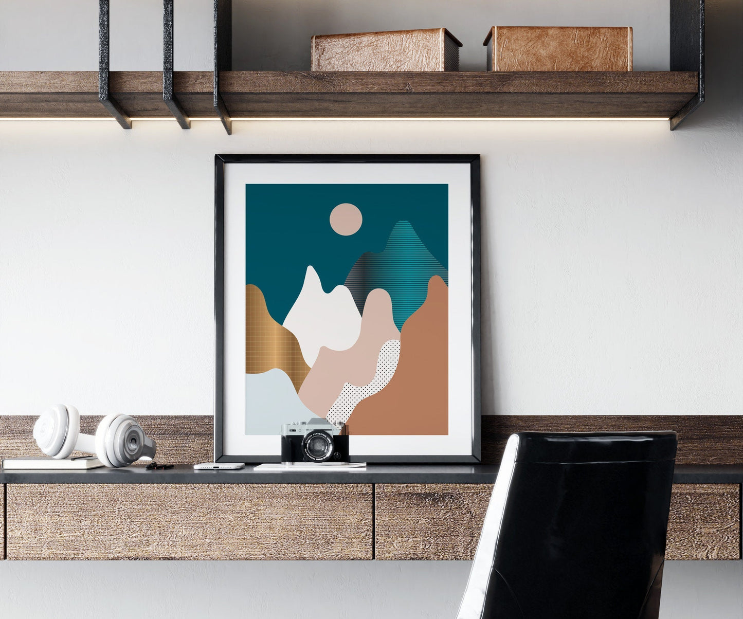 Mid Century Modern Gold & Teal Print