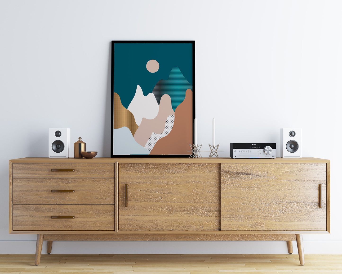 Mid Century Modern Gold & Teal Print