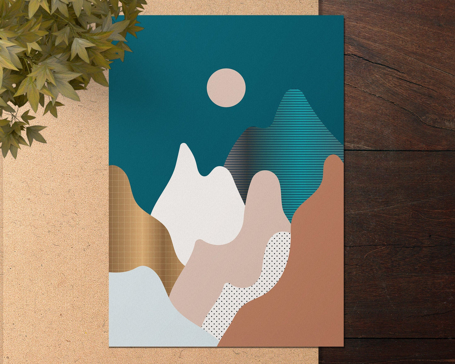 Mid Century Modern Gold & Teal Print