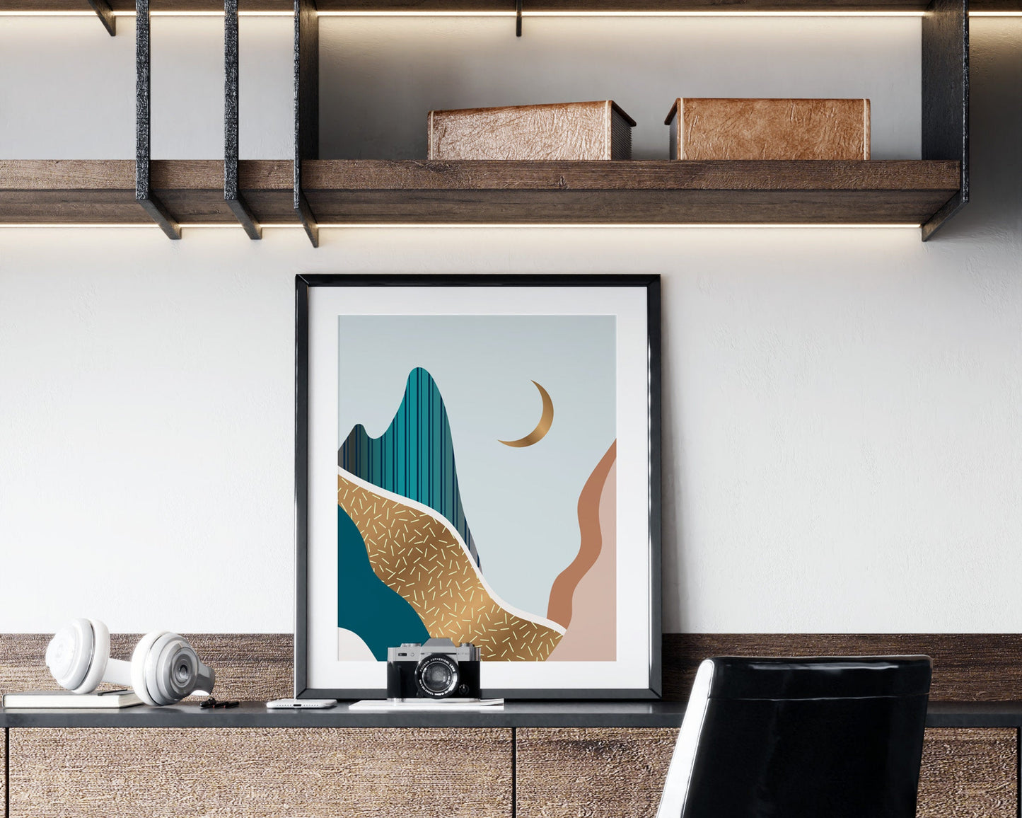 Mid Century Modern Gold Moon Print