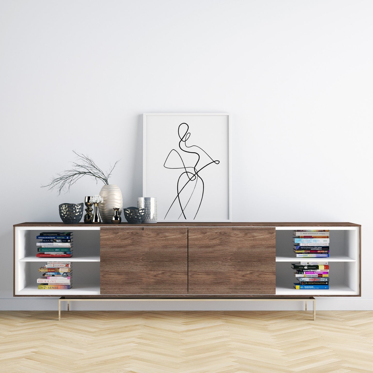 abstract line art print in interior decor