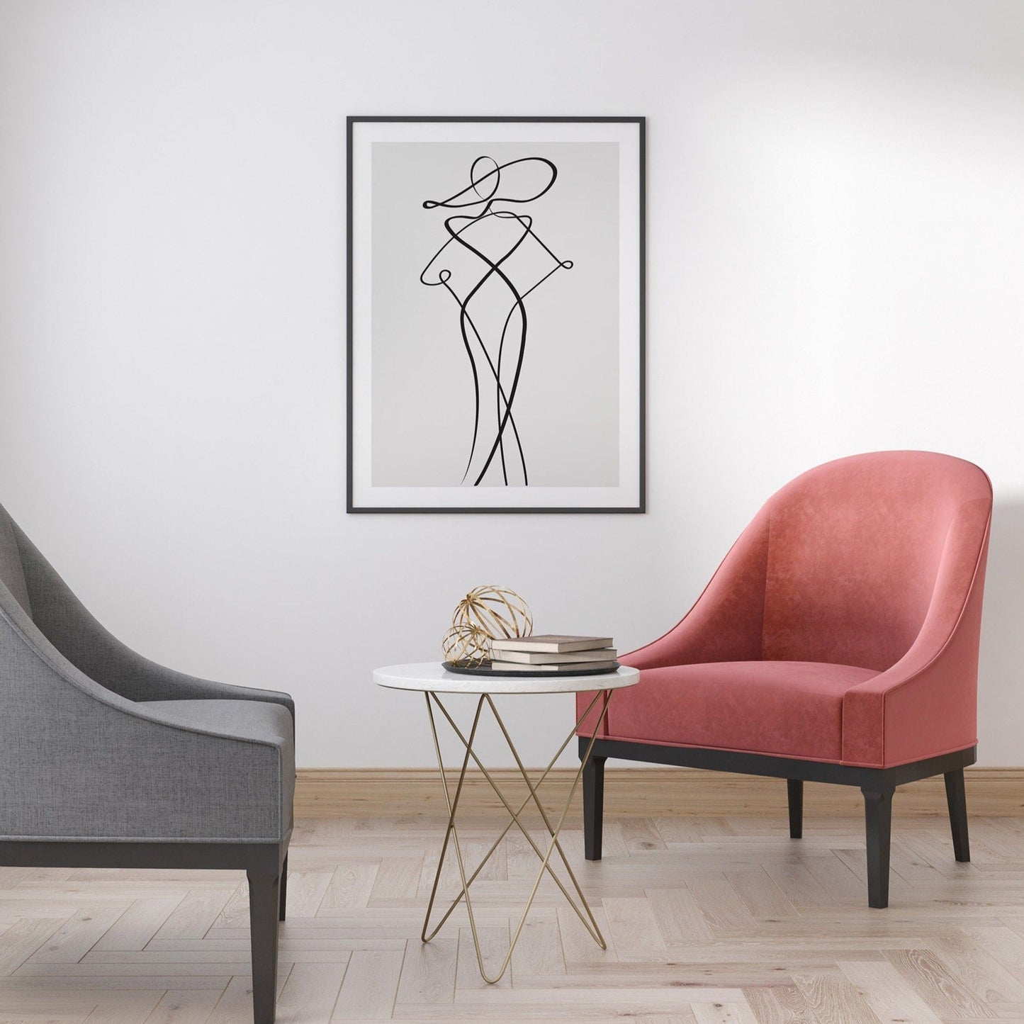 Line art poster featuring elegant woman