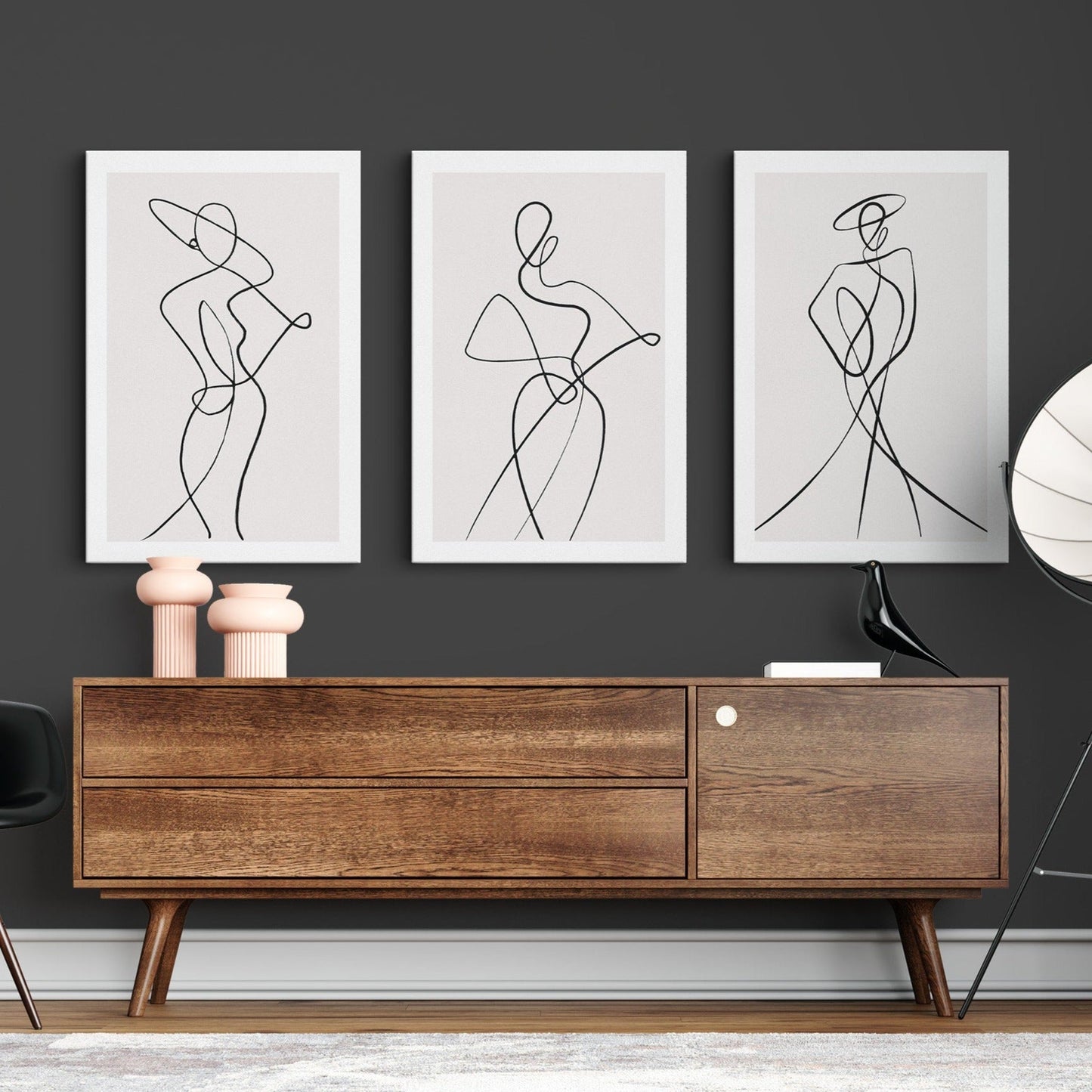Set of 3 minimalist line art canvas prints