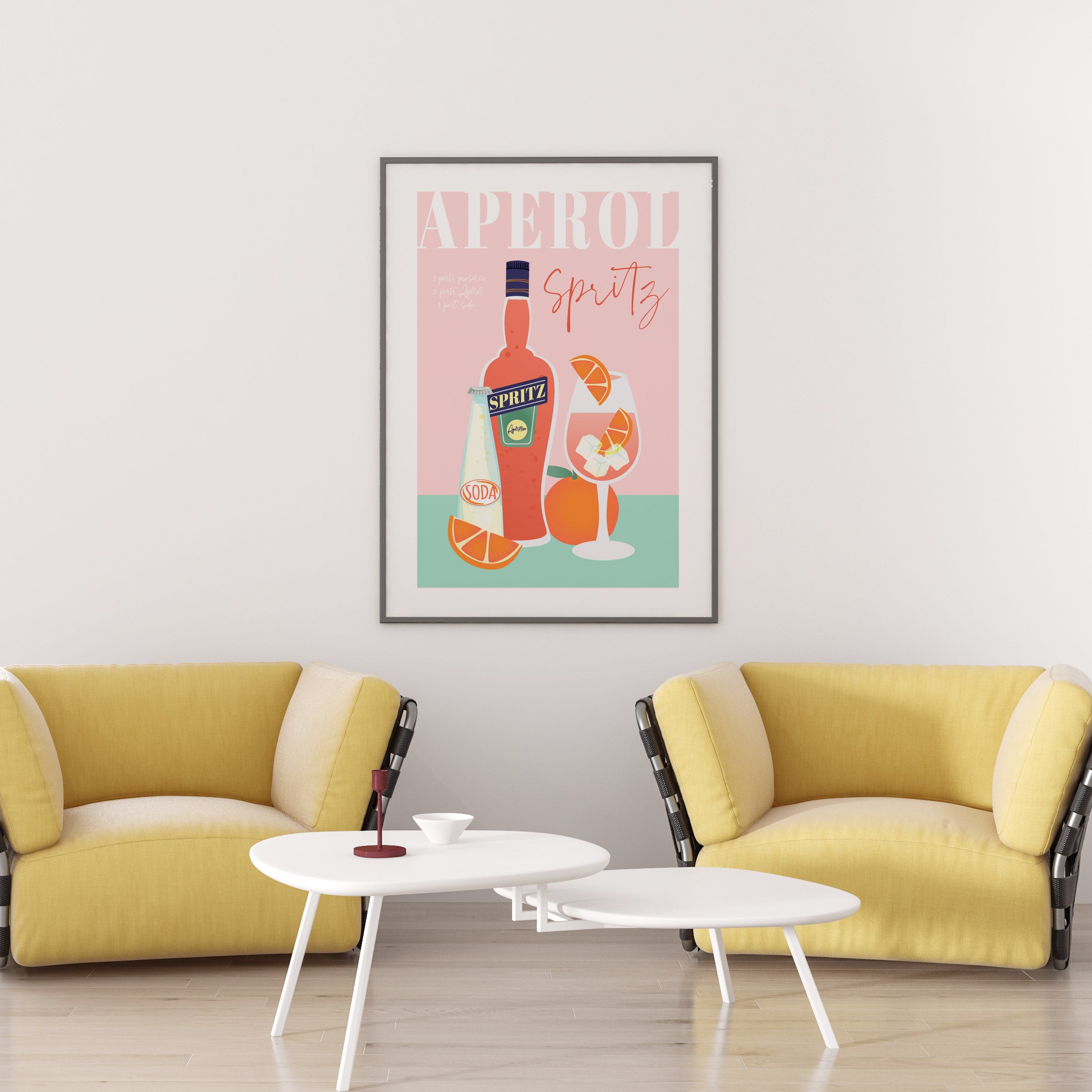 Cocktail art print featuring Aperol spritz