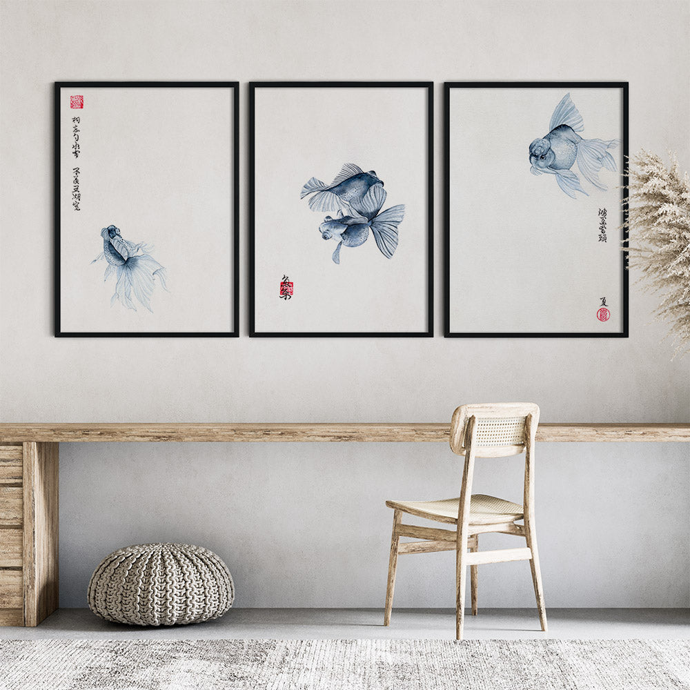 Set of 3 Chinese gold fish paintings