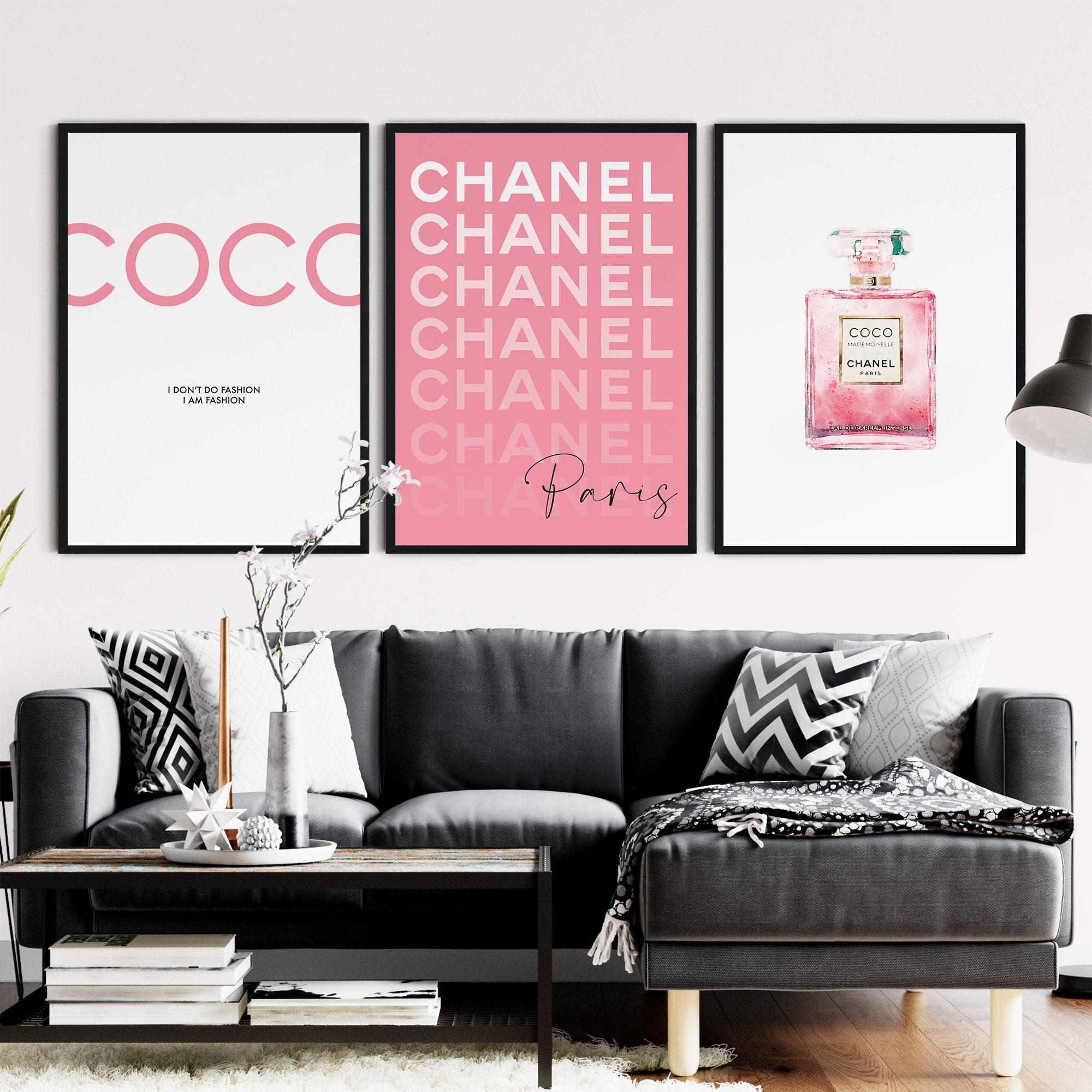 Set 3 Pink Coco Prints | Chanel Perfume Bottle Print TemproDesign