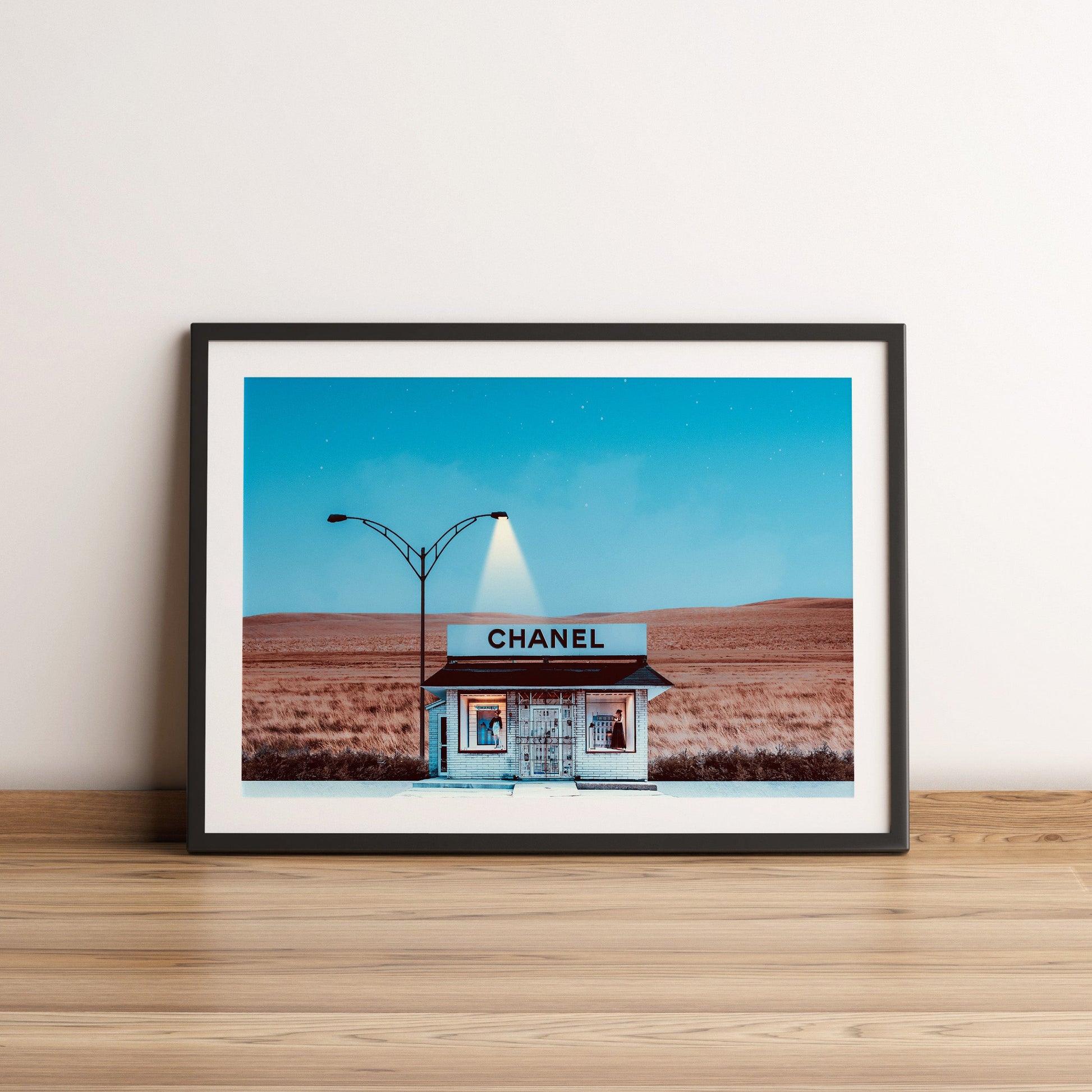 Chanel fashion shack art print in the style of Prada Marfa