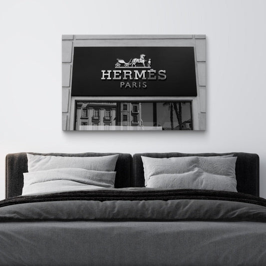 Designer wall art featuring an Hermes store