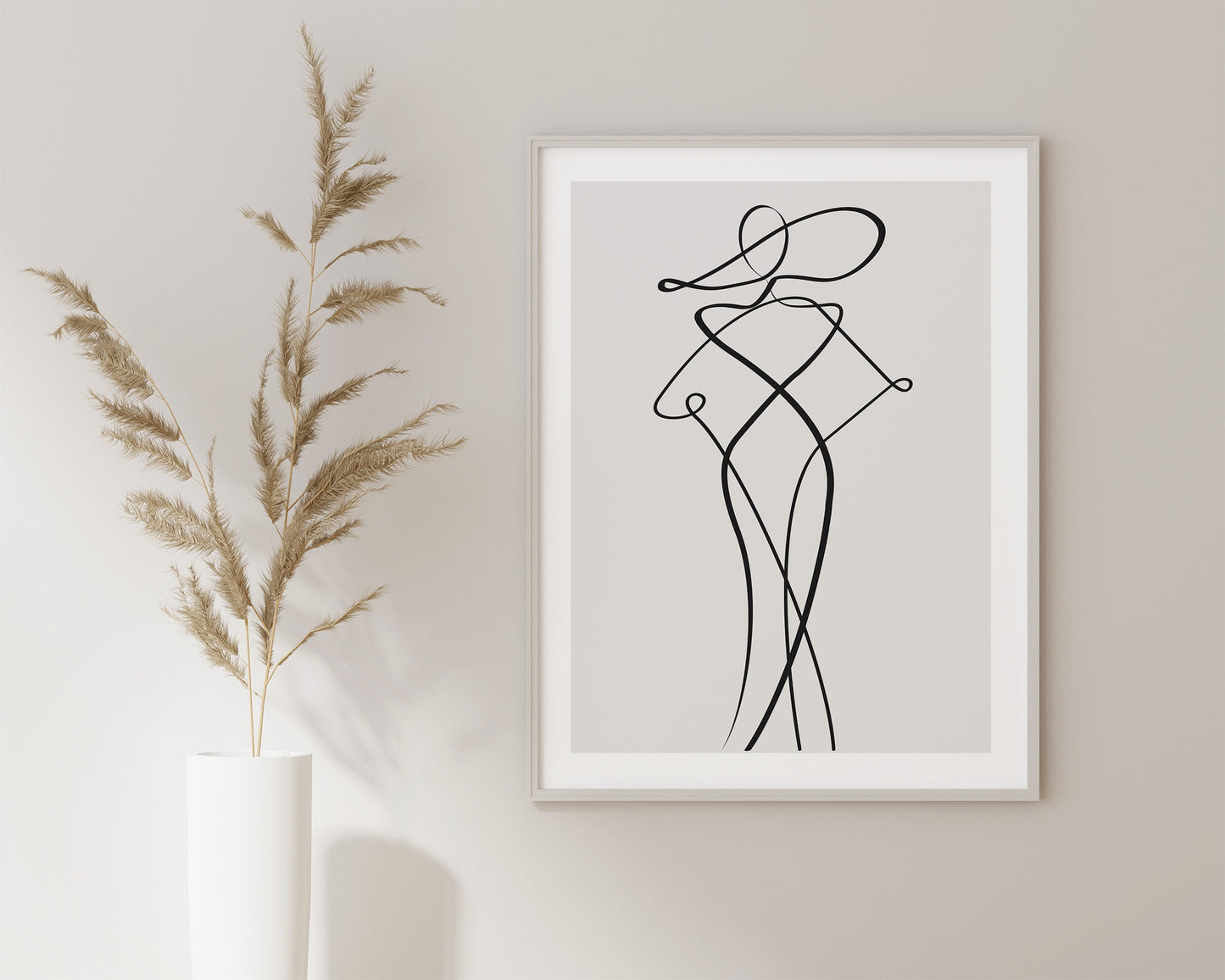 Single line art of a woman with hat