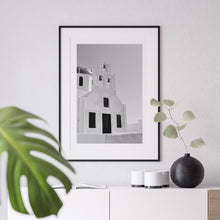 Load image into Gallery viewer, Black and white photography of Santorini church

