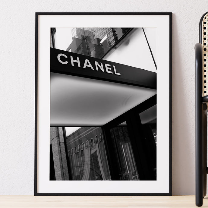 Black and white photography poster featuring Chanel store