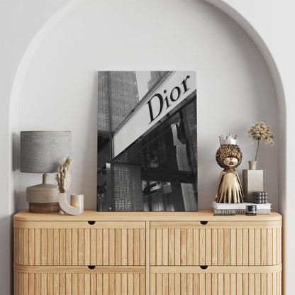 Interior decor with Dior canvas print in black and white