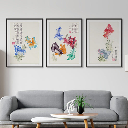 Set of 3 oriental fish prints