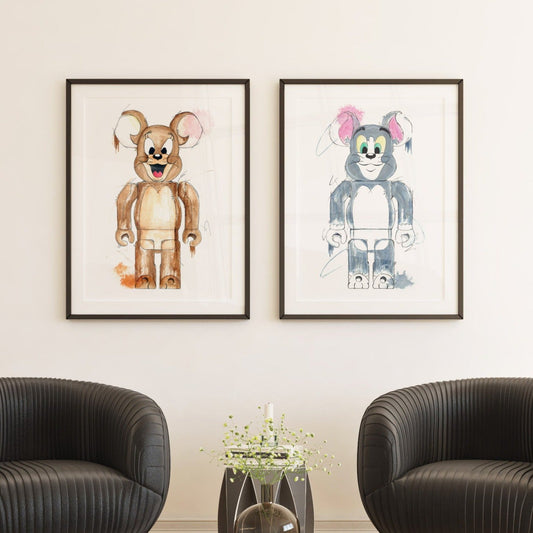 Set of 2 watercolor prints featuring Tom & Jerry characters