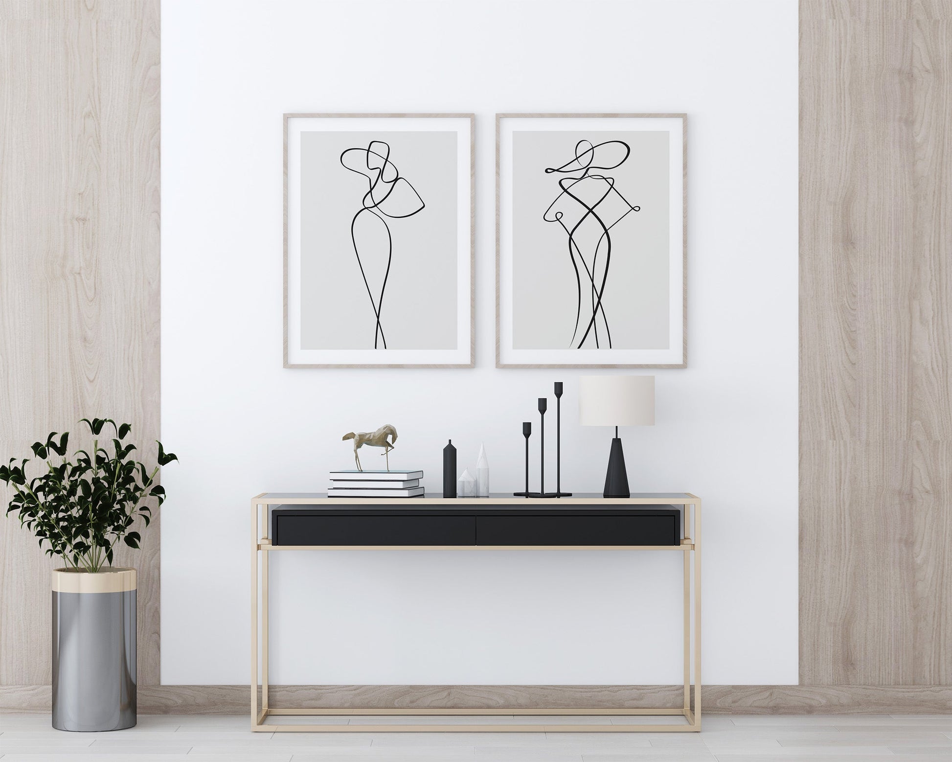 Set of 2 minimalist line art prints