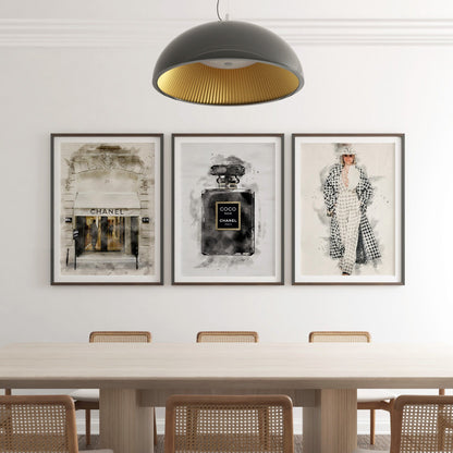 Set of 3 Coco Chanel watercolor prints