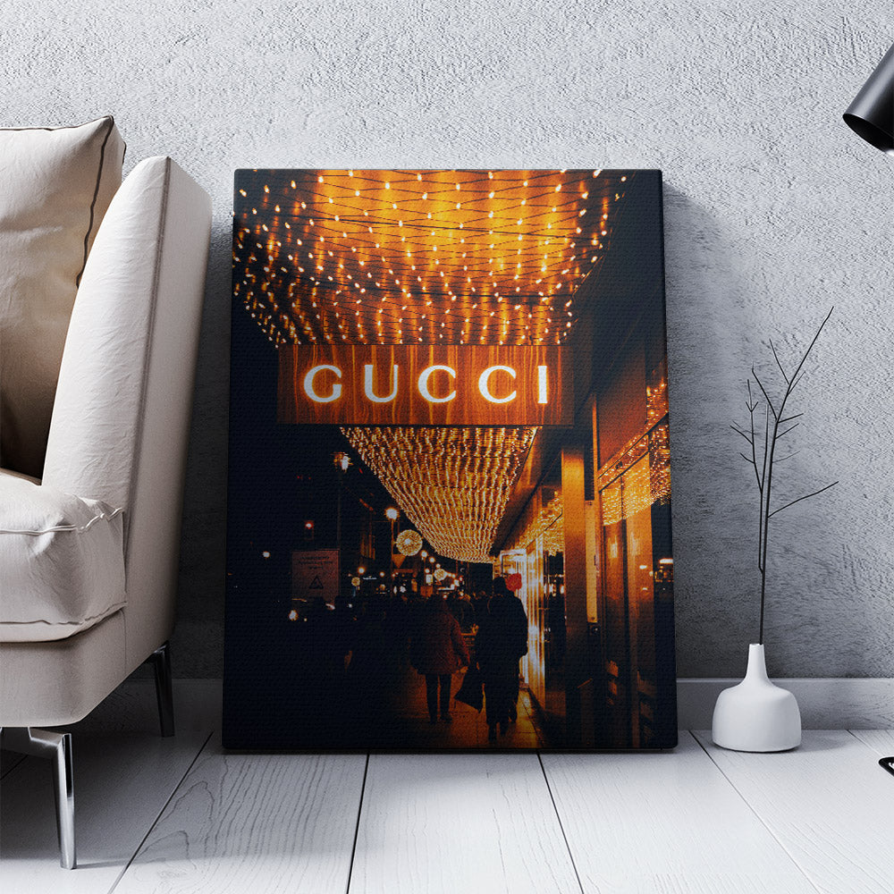 Stretched canvas print featuring photography of a Gucci store
