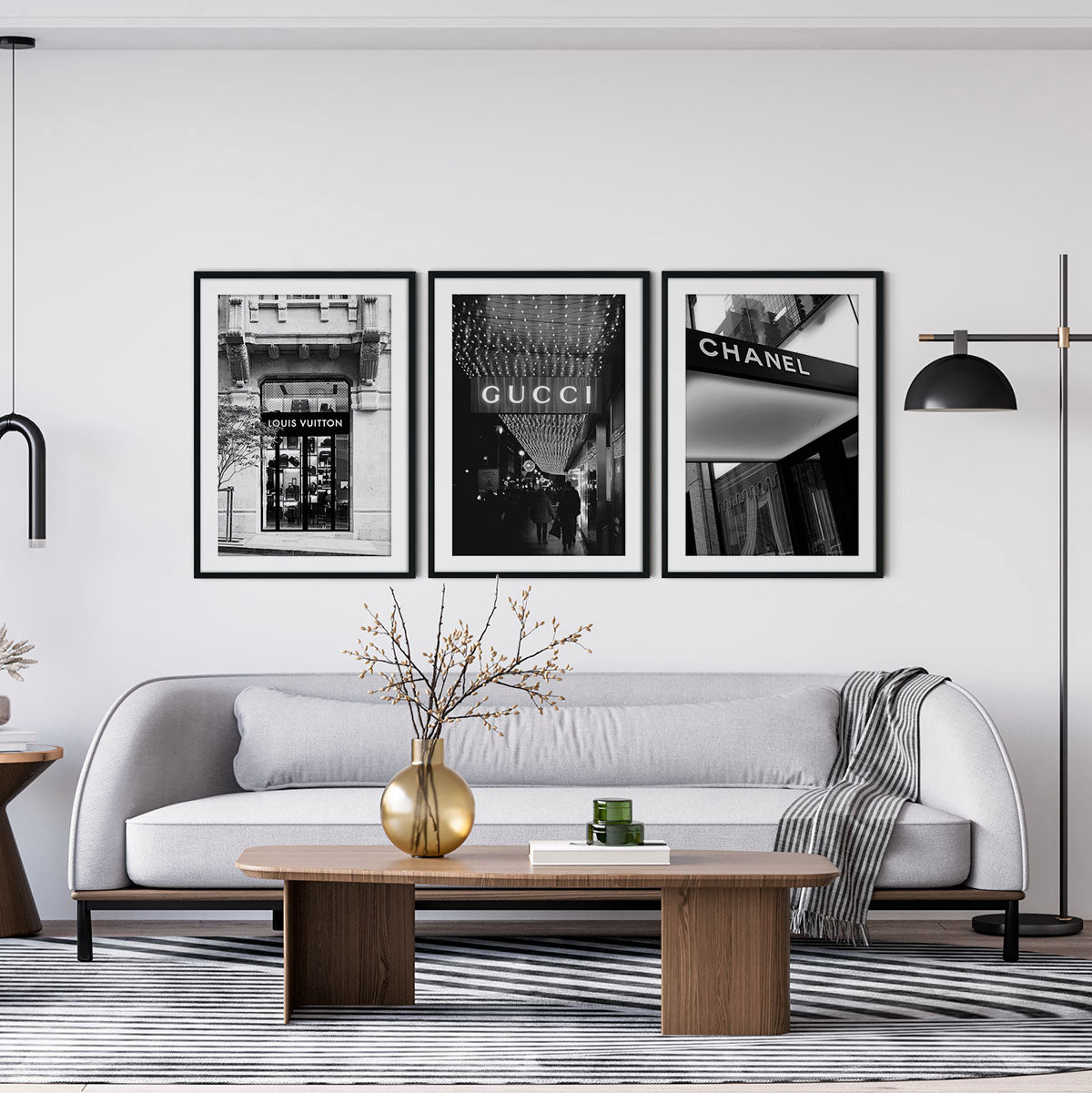 Modern interior with framed designer wall art