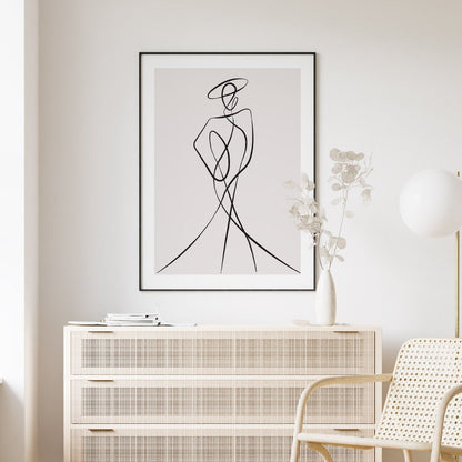 line art of a woman in a dress in a minimalist style