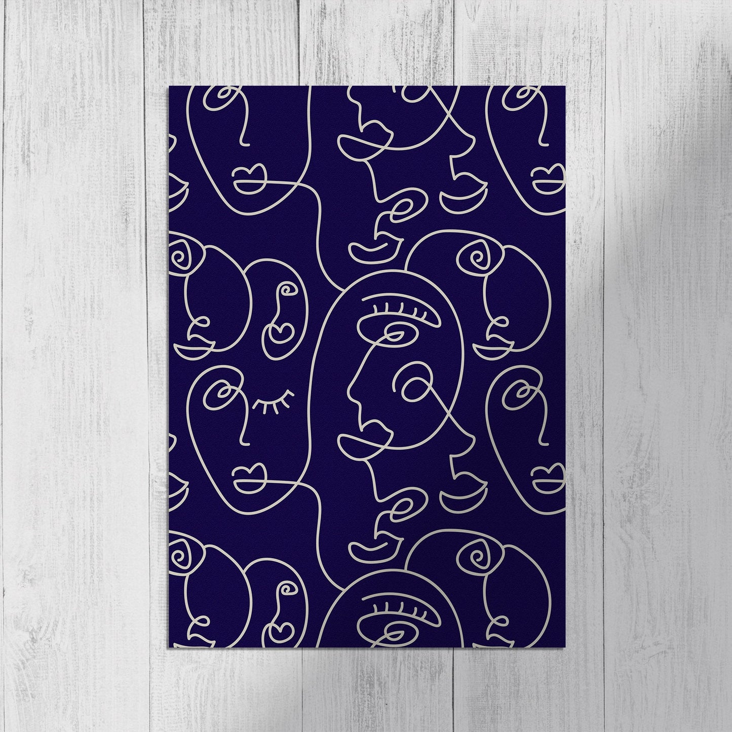 Navy Line Faces Print