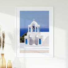 Load image into Gallery viewer, Framed poster of Santorini church bells
