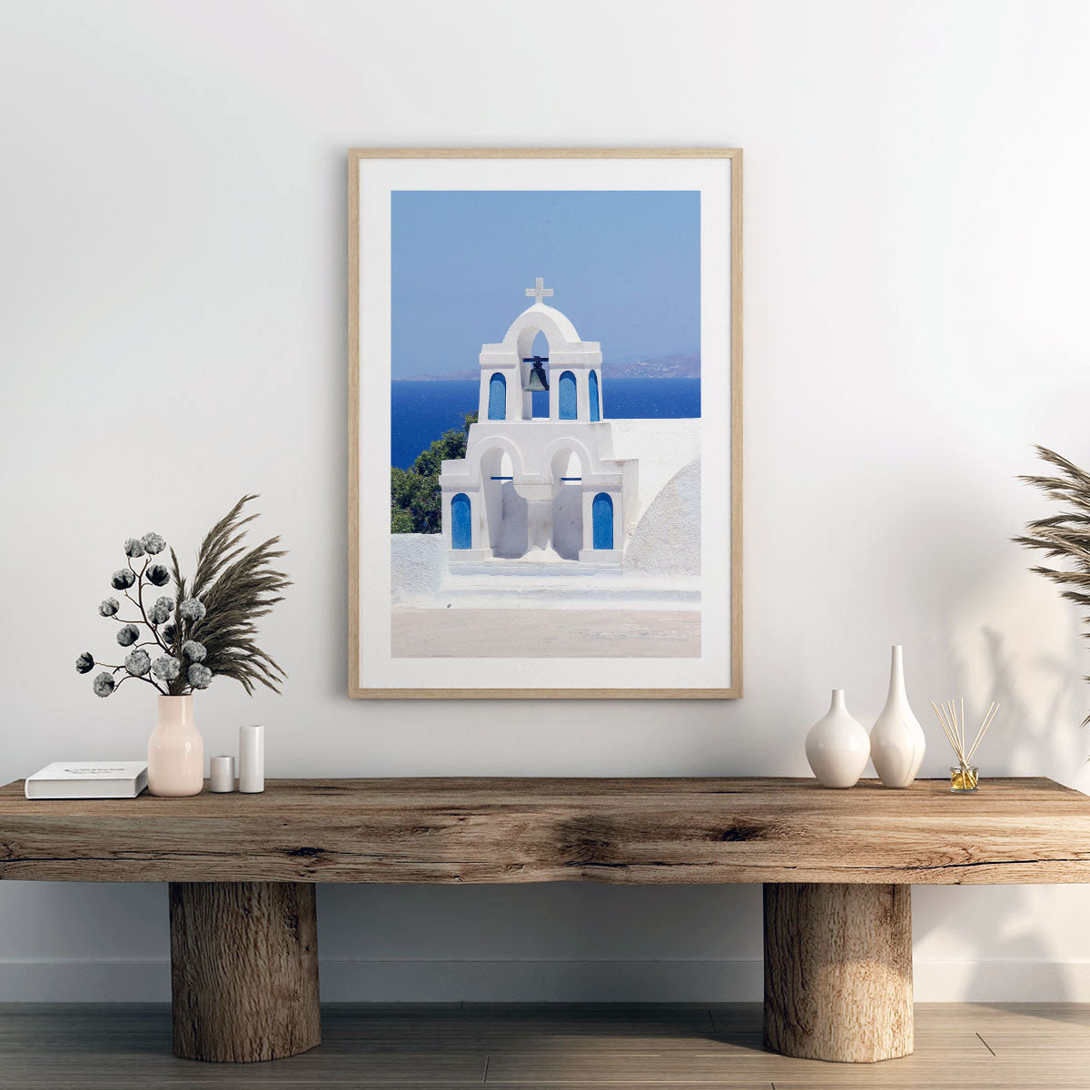 Modern coastal interior with Santorini art print