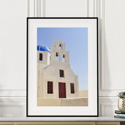 Framed photography print of a Santorini church