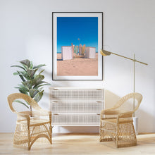 Load image into Gallery viewer, Coastal interior with surfboard art print
