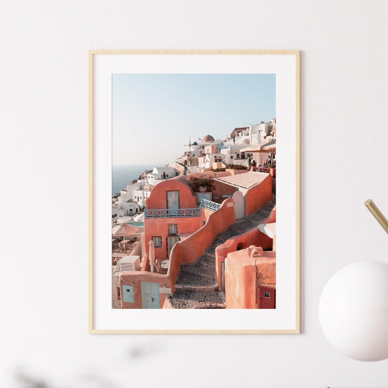 Terracotta houses in Santorini Poster
