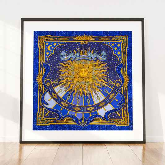 Square celestial print in blue and gold