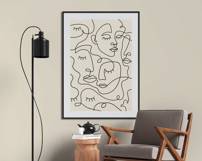 line art print featuring joined faces