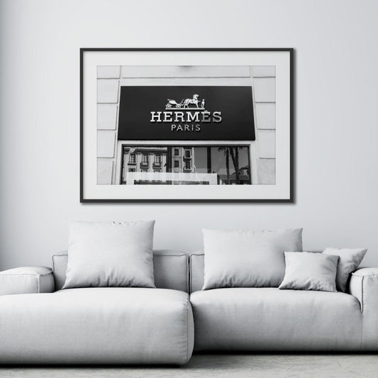 Hermes wall art hanging in living room